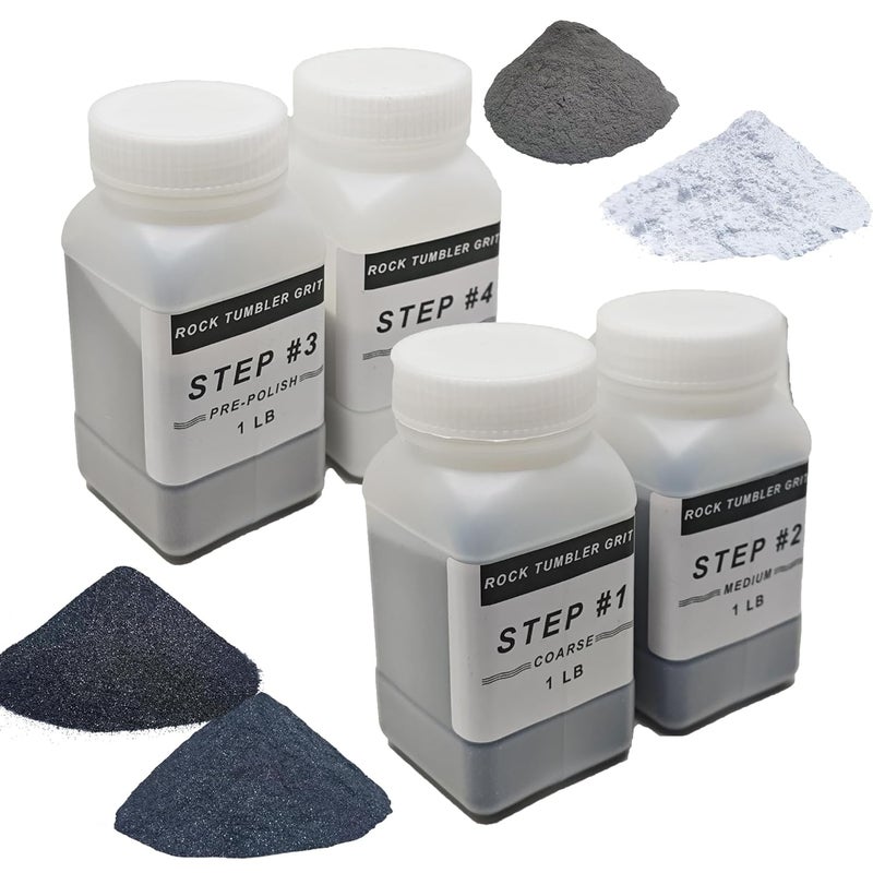 Azefun 4 LB Rock Tumbler Grit and Polish Refill Kit, 4-Step Tumbling Media Coarse/Medium/Pre-Polished/Final Polish, Silicon Carbide Grit, Ideal for Any Rock Tumbler & Stone Polisher - Image 1